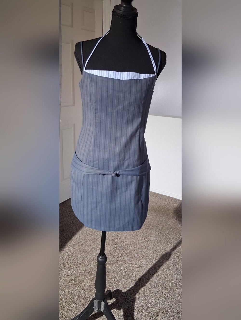 Zara Gray Pinstripe Halter Mini Dress